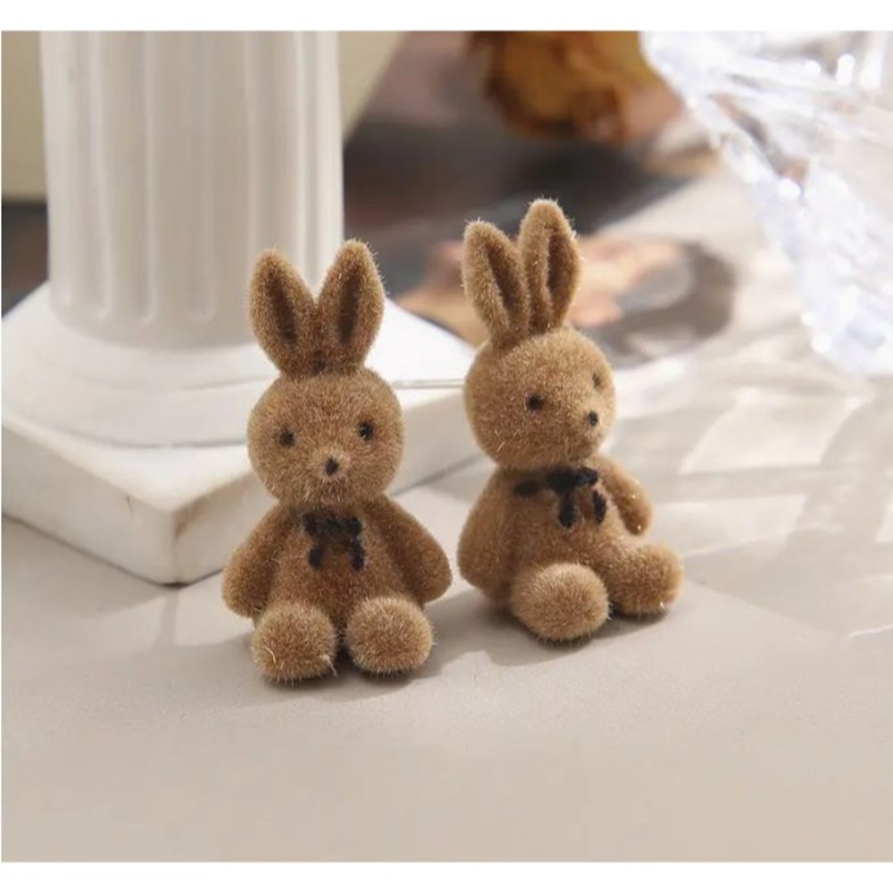 3D Brown Fuzzy Easter Bunnies Bunny Rabbits Earrings